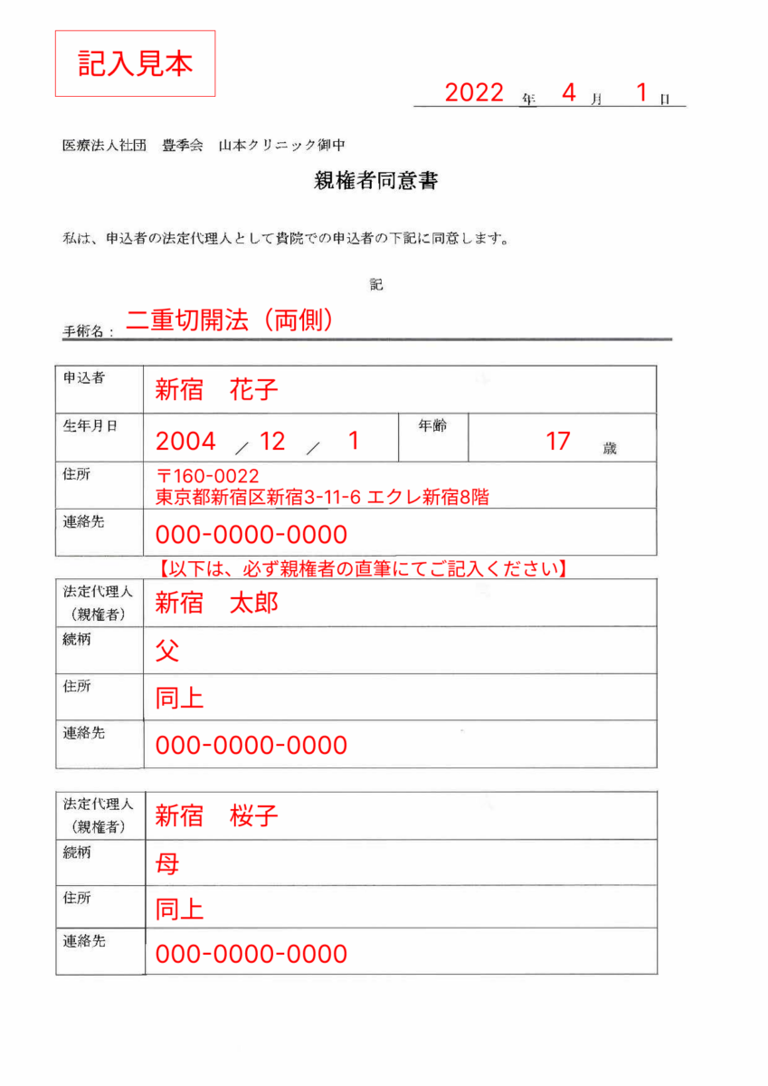 親権同意書記入例